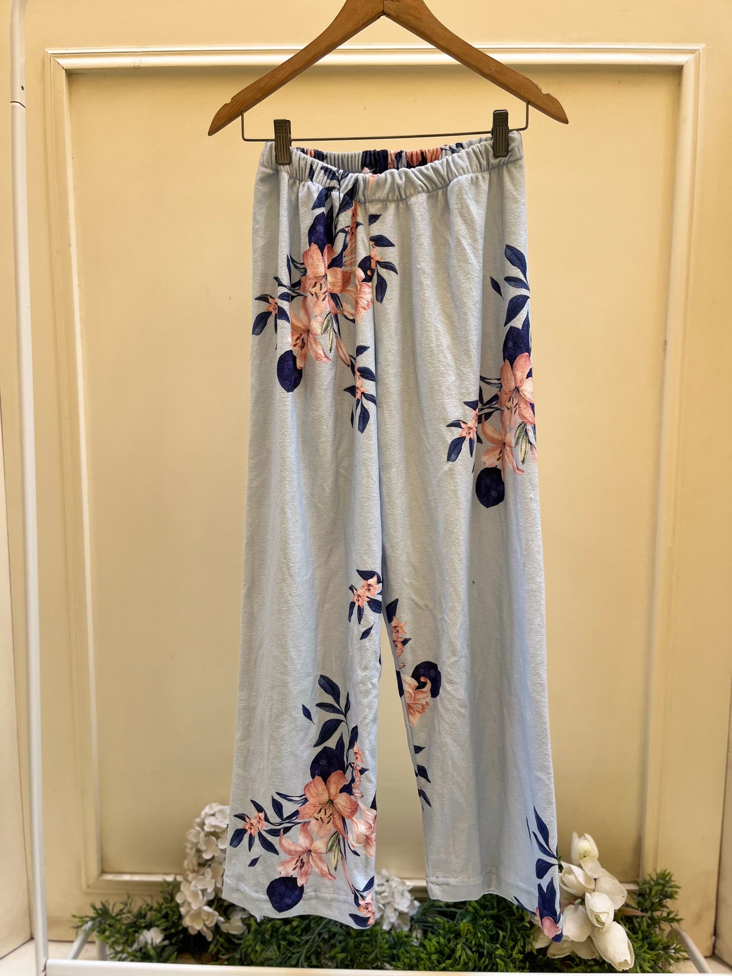 Baby Blue Flower Velvet Pants