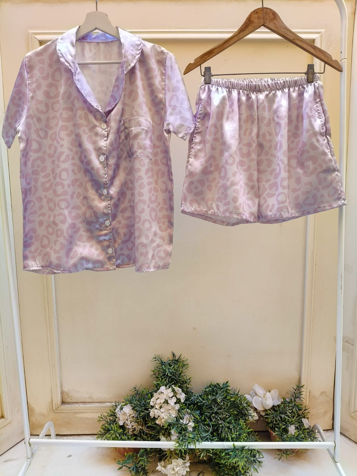 Lilac Leopard Shorts Set