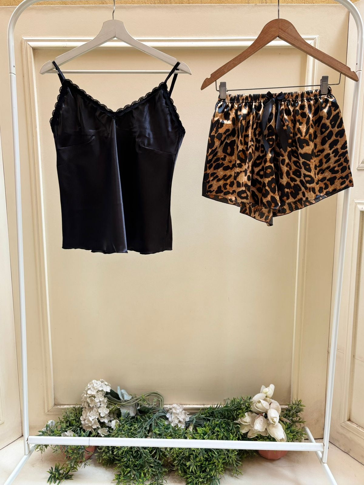 Noir Panther Satin Shorts Set