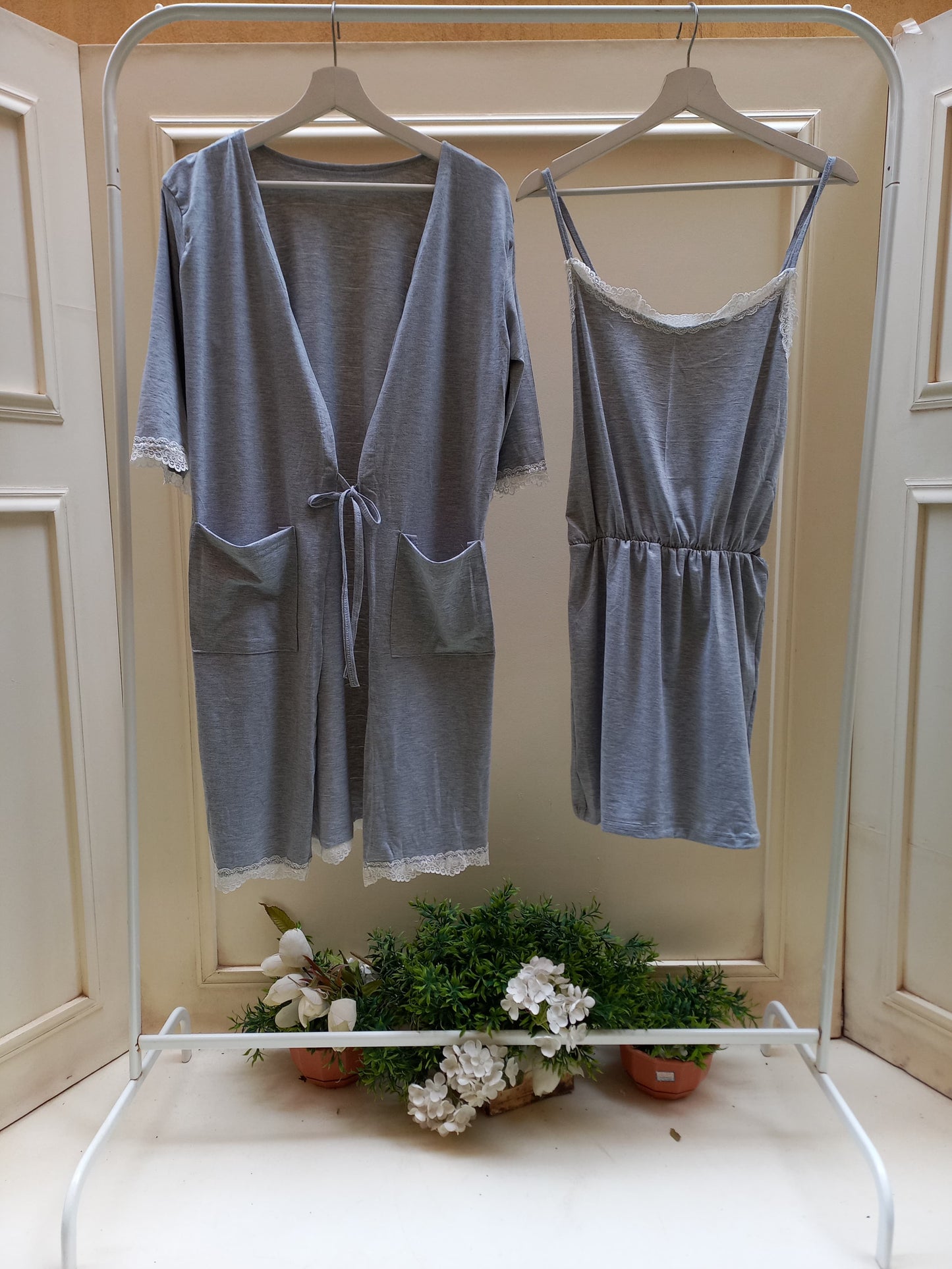 Grey Mist Nightshirt Robe Set
