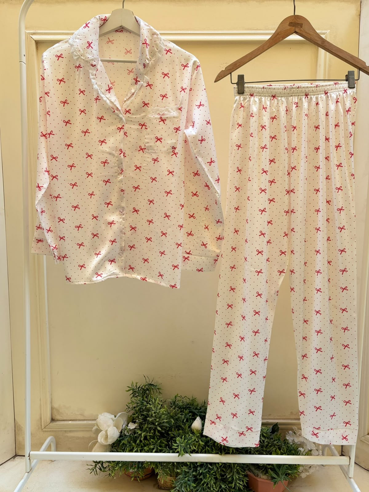 Cherry Bow Satin Set