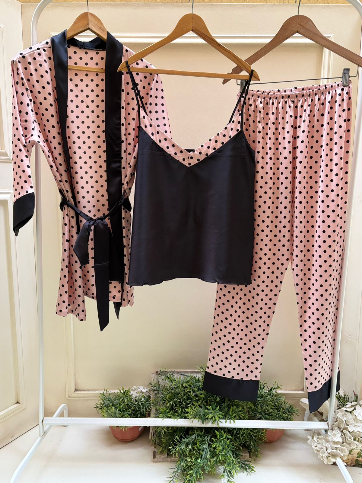 Polka Dots Satin Robe Set