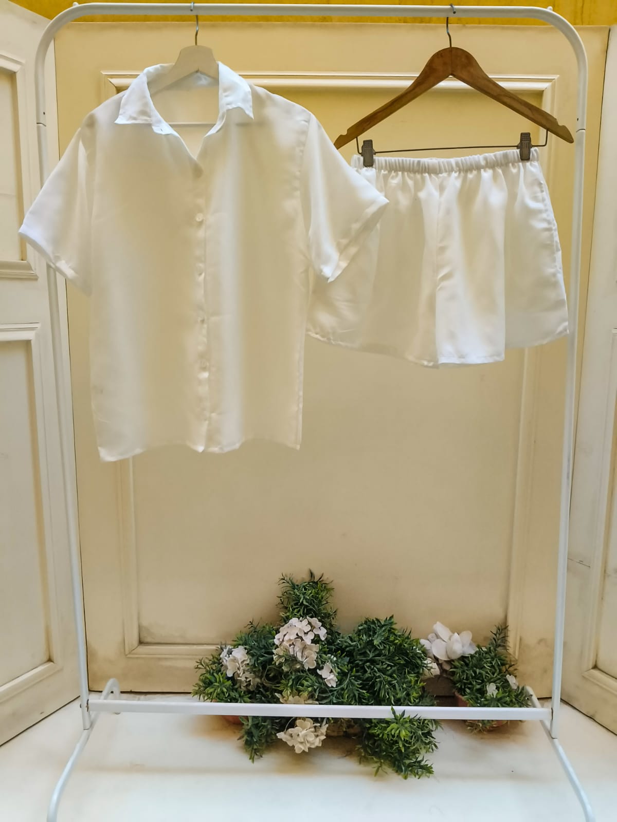 White Linen Shorts Set