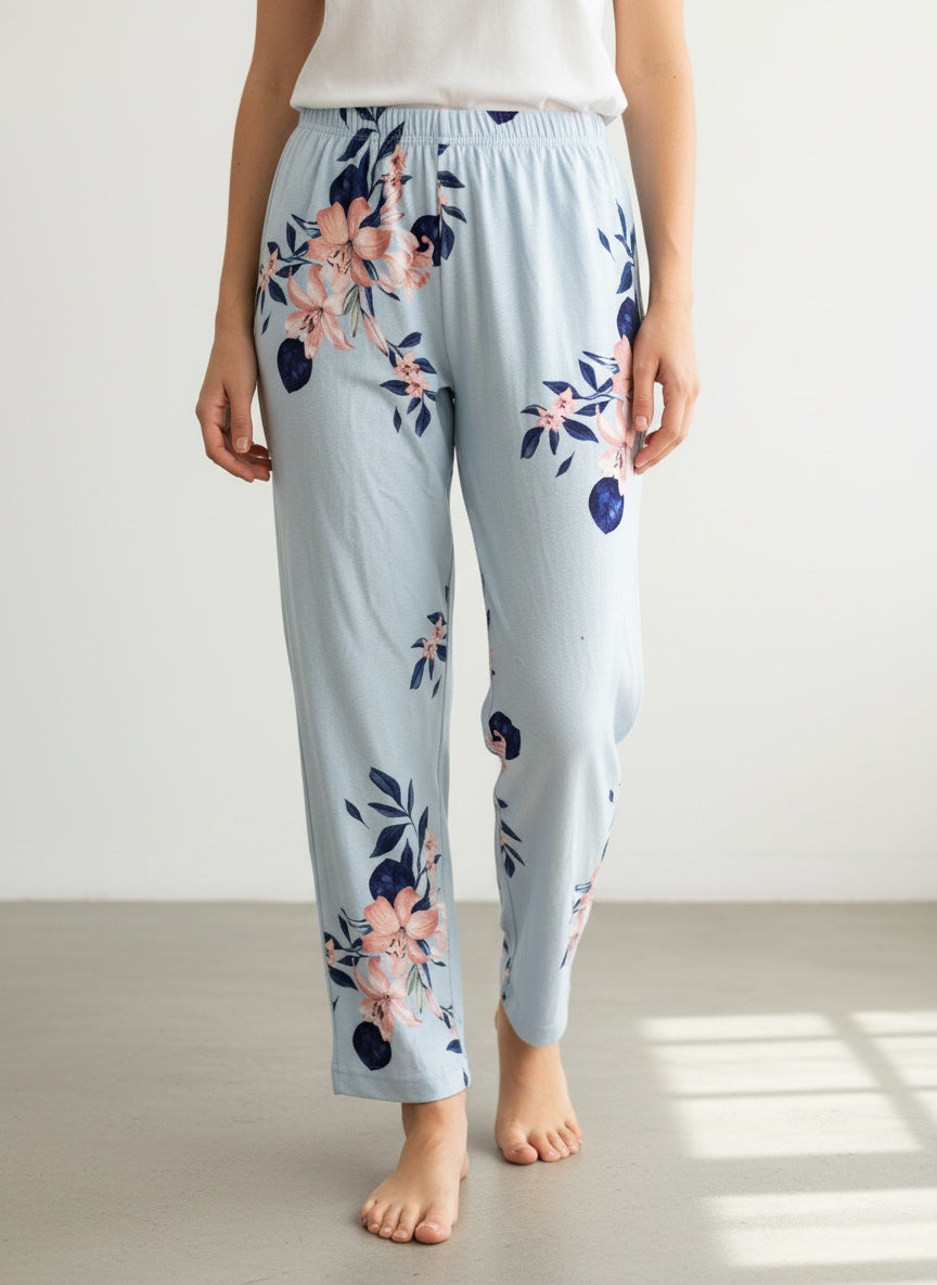 Baby Blue Flower Velvet Pants