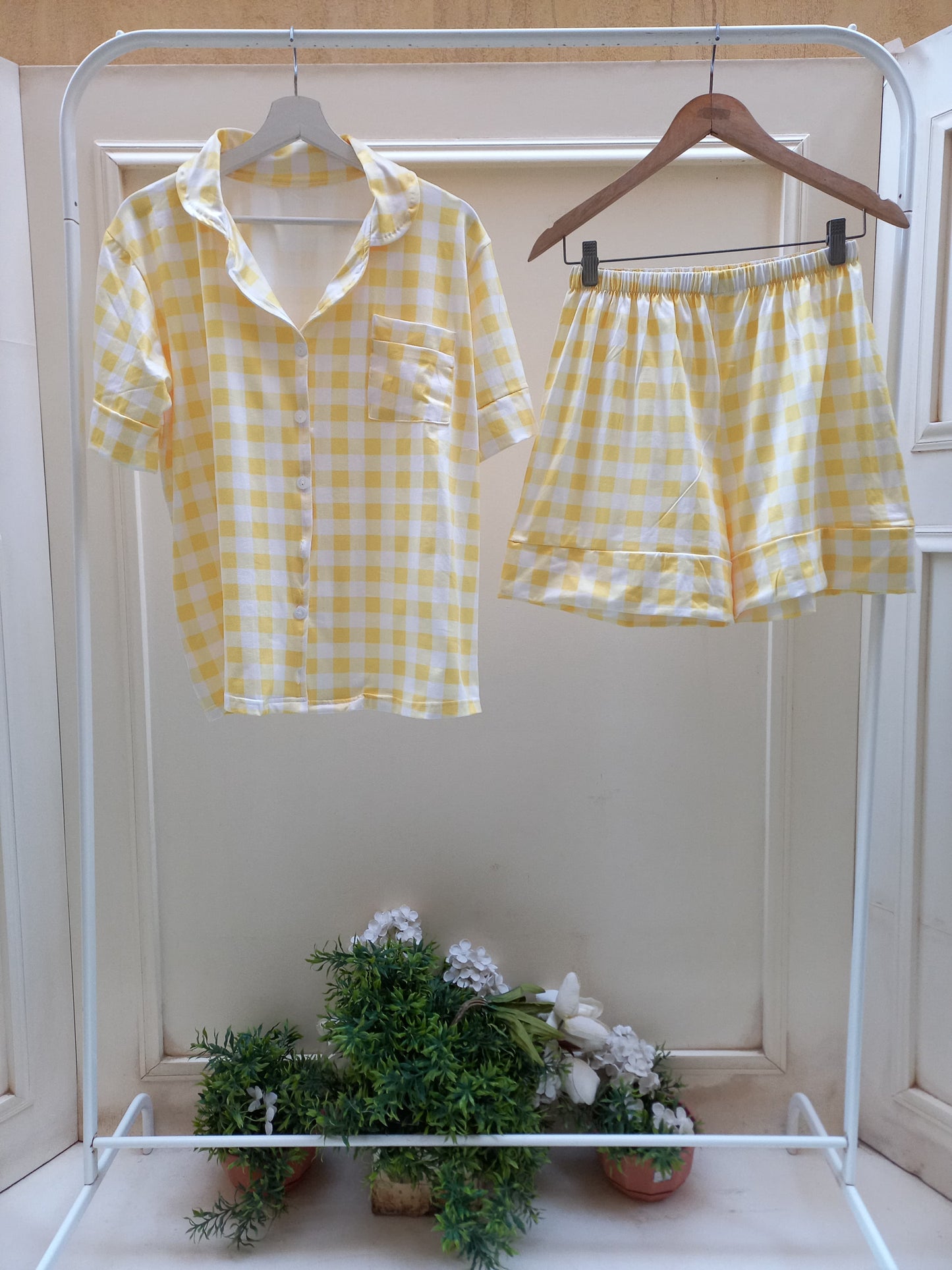 Butter Milk Carreaux Shorts Set
