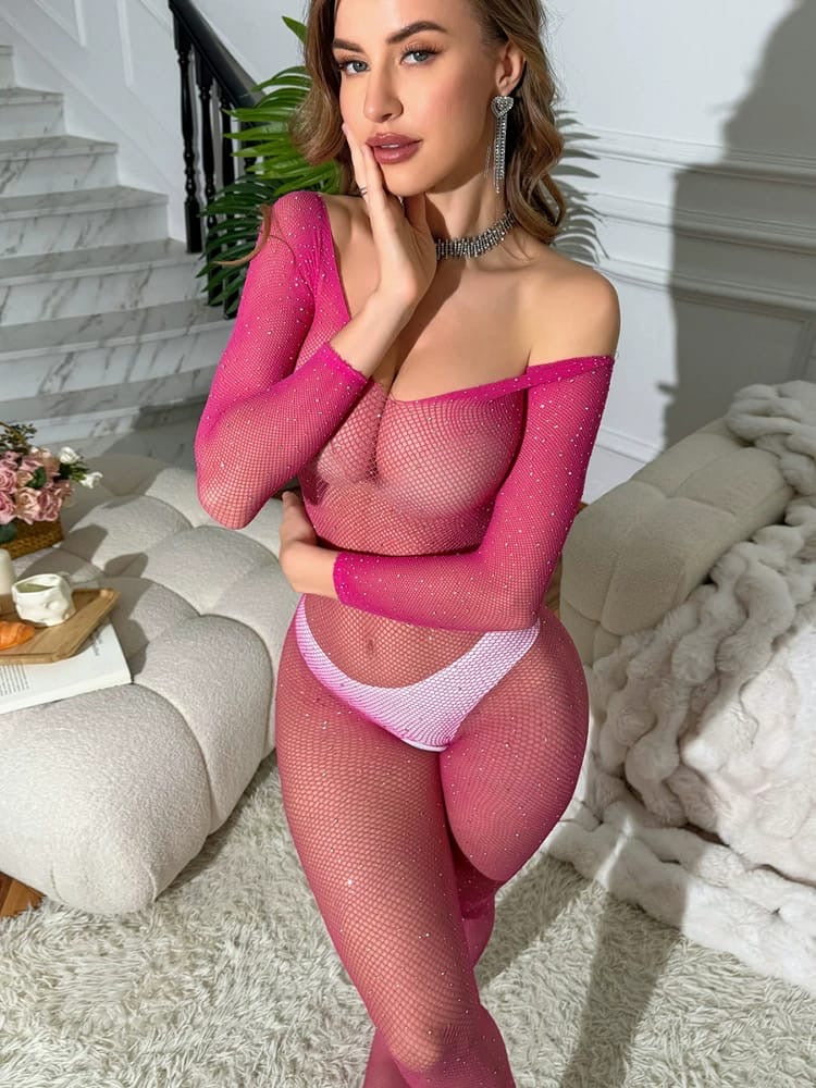 Pink Fishnet Bodysuit Lingerie