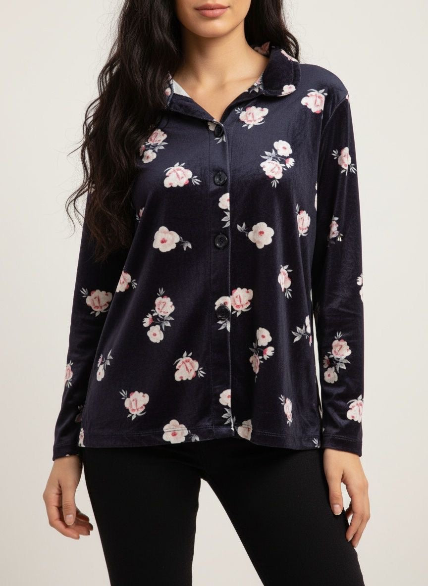 Black Flowery Velvet Top