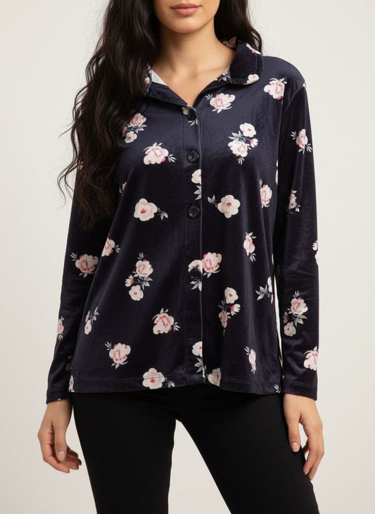 Black Flowery Velvet Top