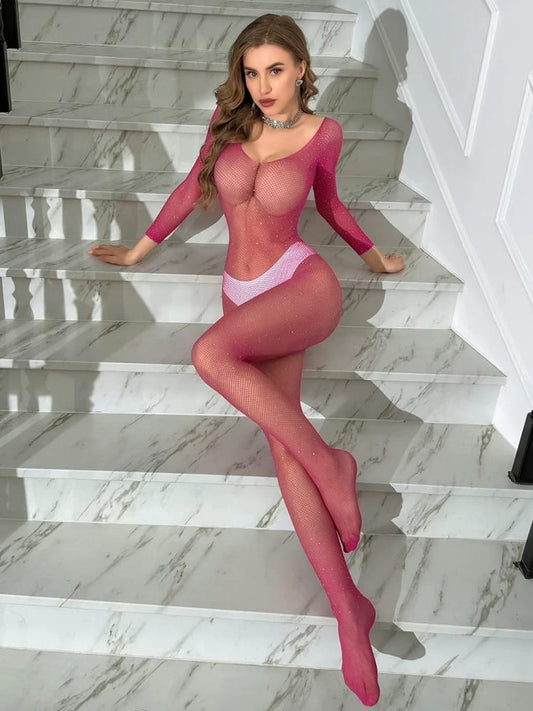 Pink Fishnet Bodysuit Lingerie