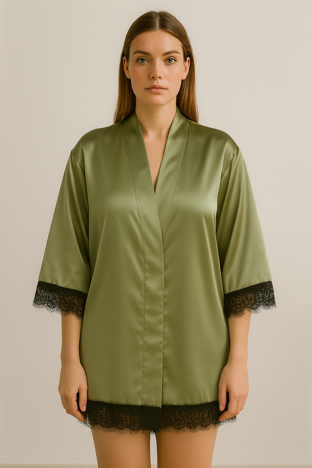 Olive Satin Robe
