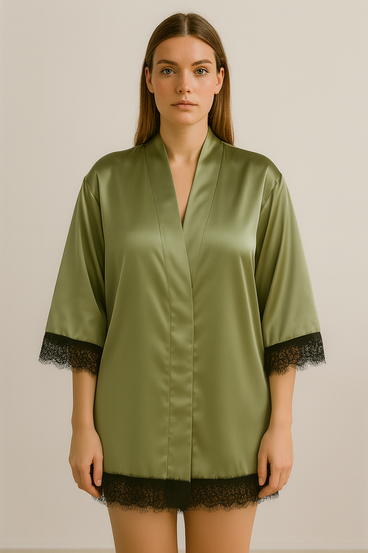 Olive Satin Robe