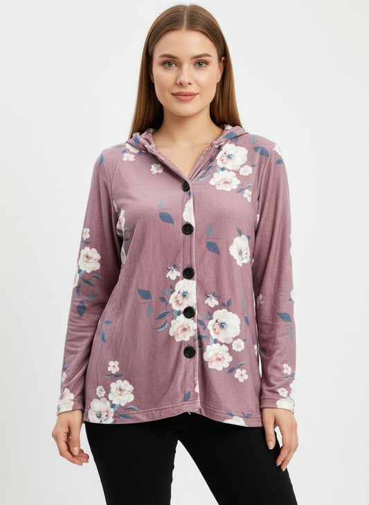 Lilac Flowers Buttoned Top
