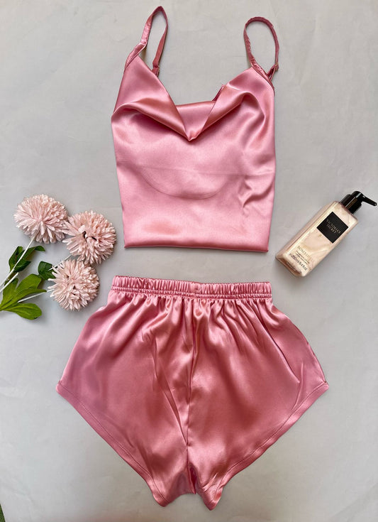 Cashmere Plain Satin Shorts Set