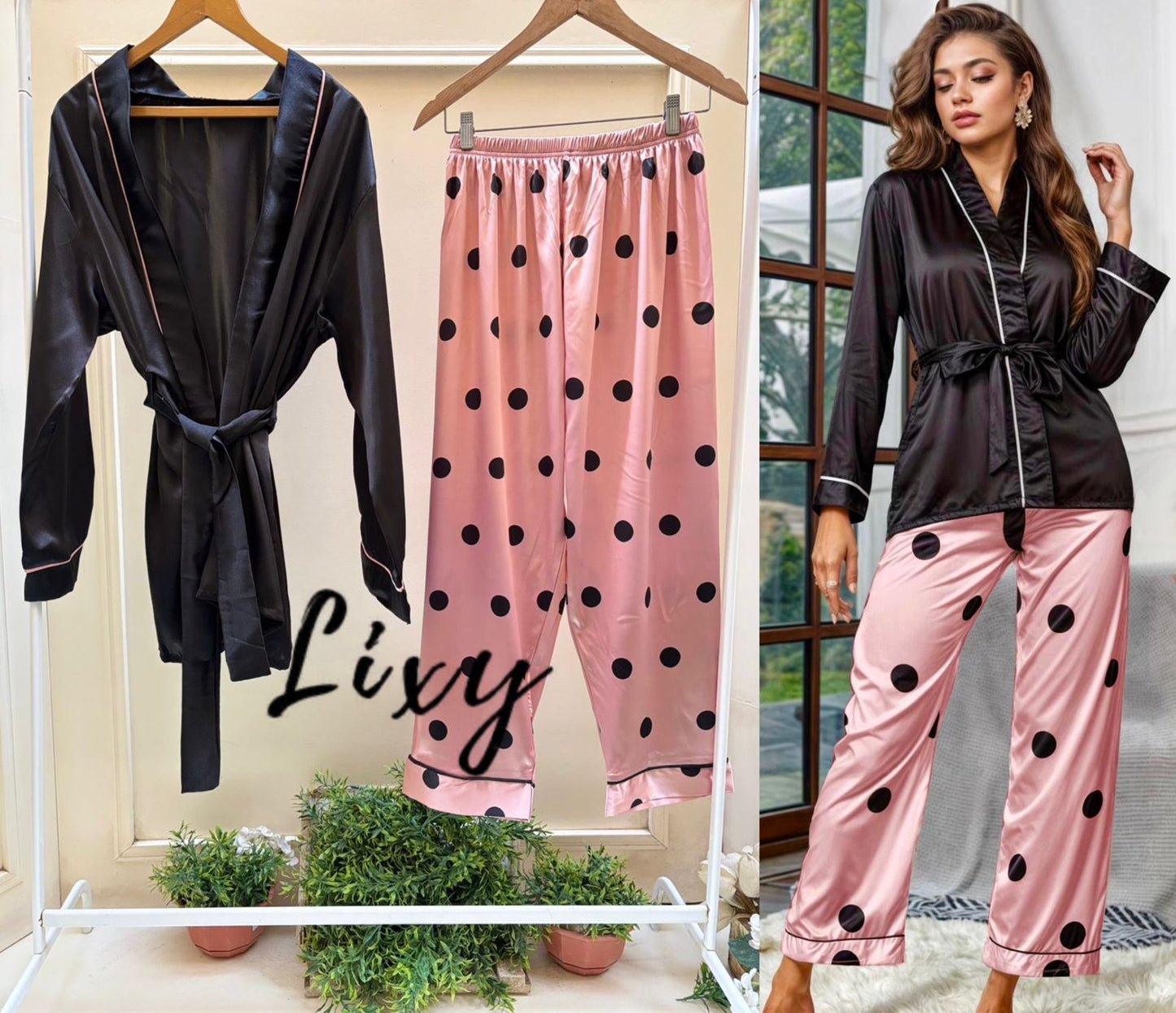 Cashmere Polka Black Robe Set