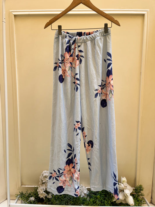 Baby Blue Flower Velvet Pants