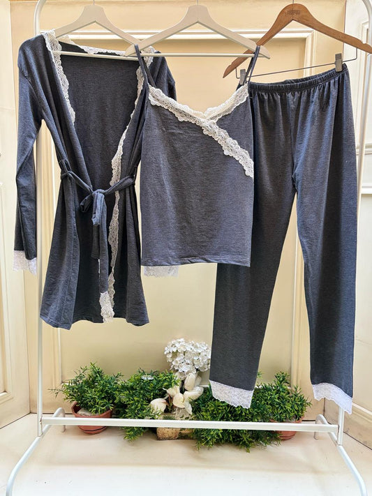 Grey White Lace Set