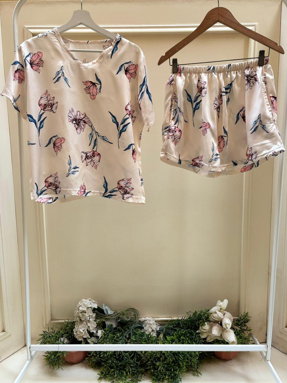 Luna Flora Satin Shorts Set