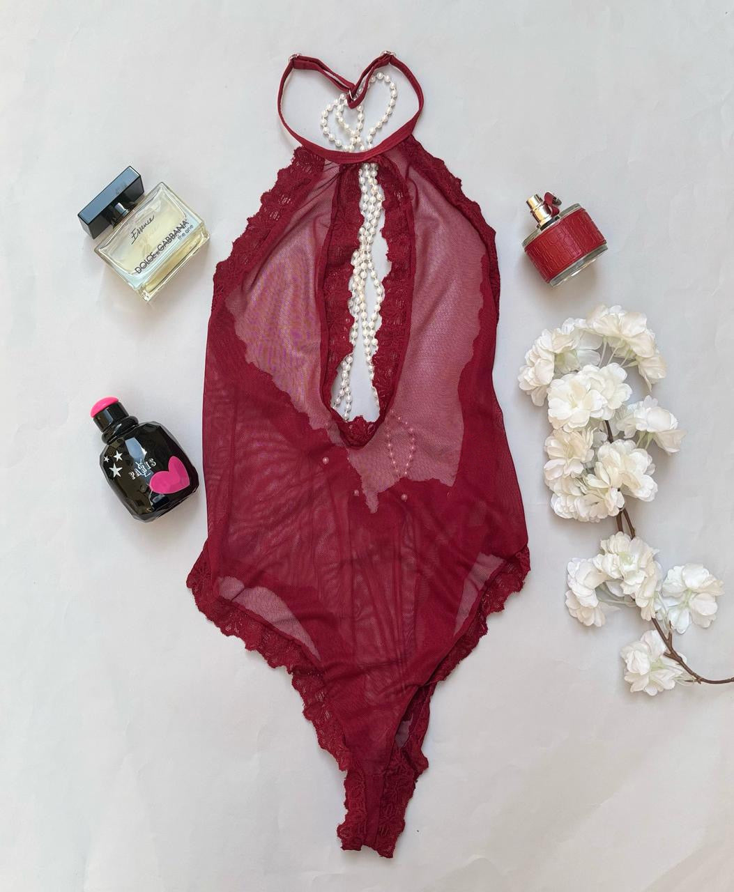 Burgundy Pearl Bodysuit Lingerie