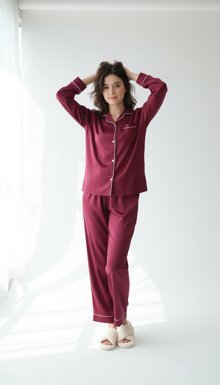 Burgundy Aura Satin Set