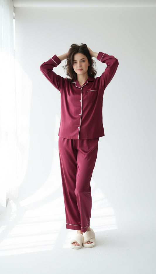 Burgundy Aura Satin Set