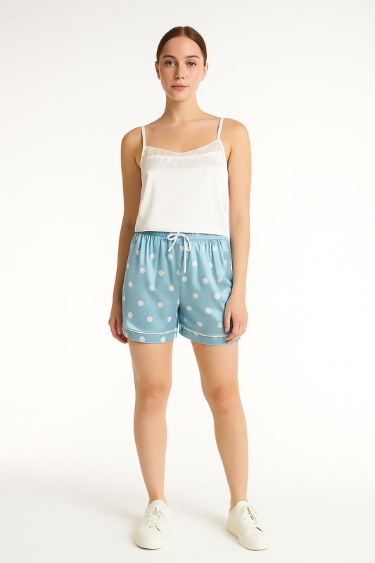 Mint Polka Satin Shorts Set