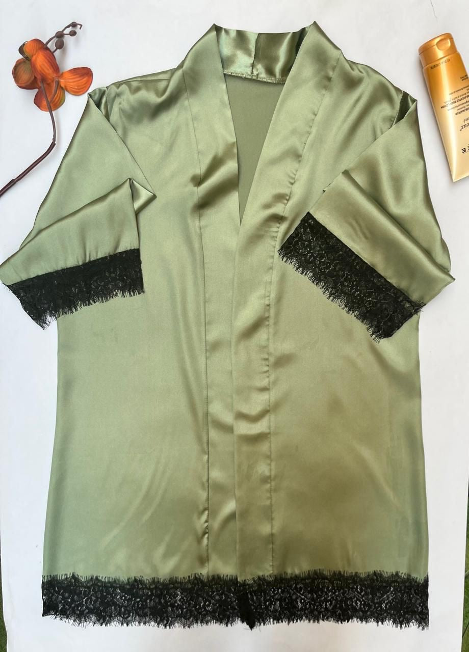 Olive Satin Robe