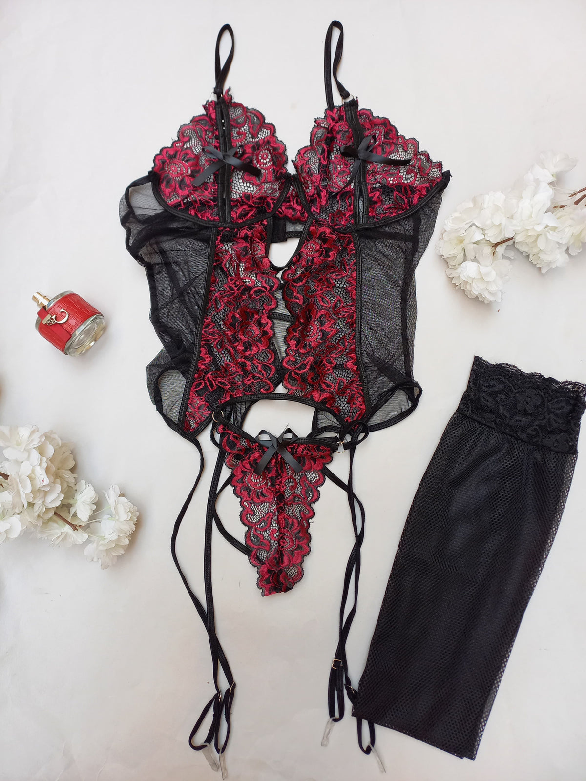 Red Flower Lace Lingerie