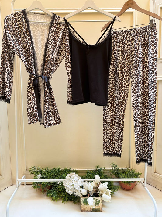 Brown Cheetah Robe Set