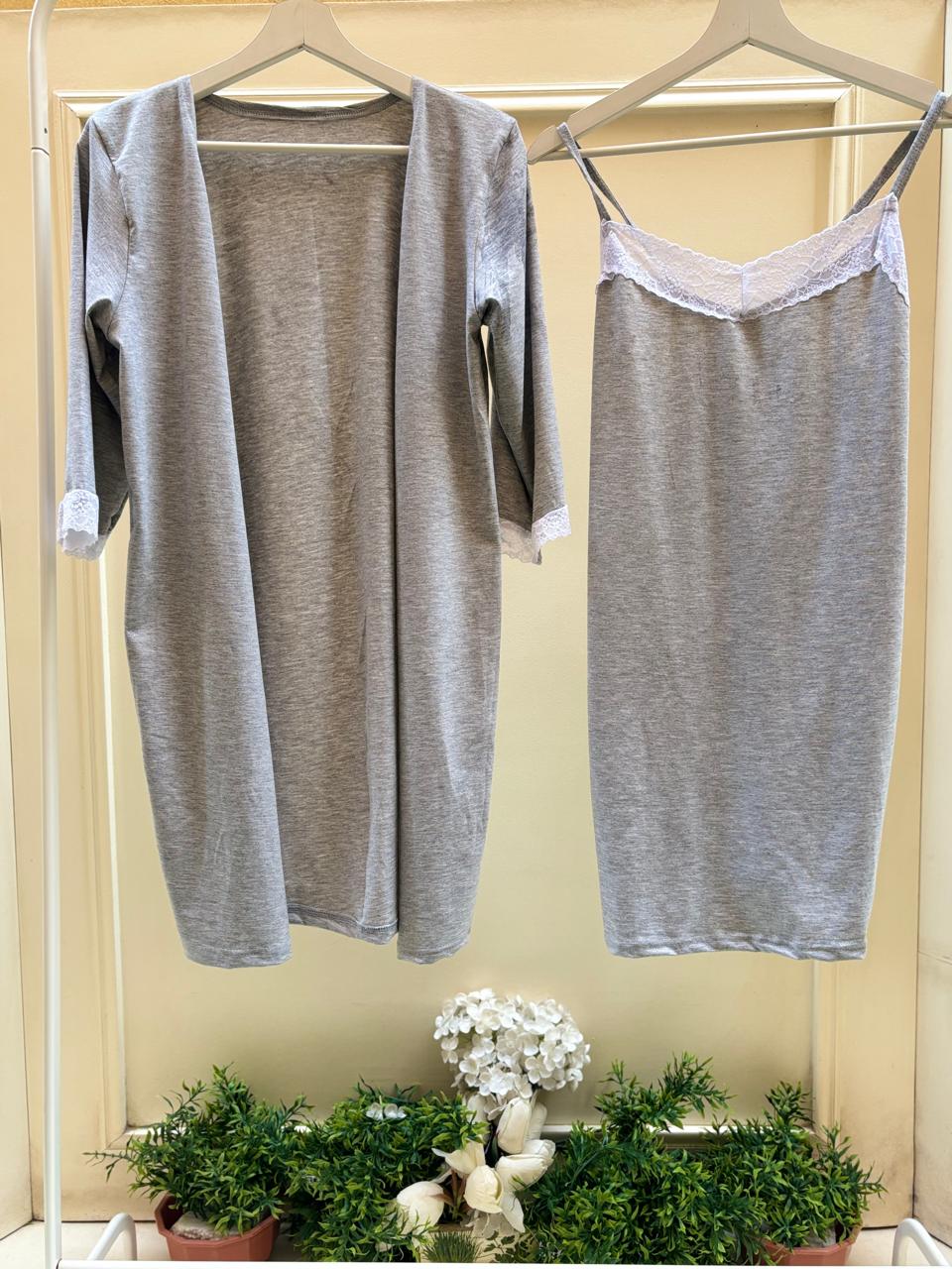 Grey Nightshirt Robe Set