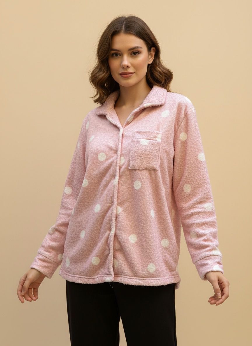 Pink Polka Polar Buttoned Top