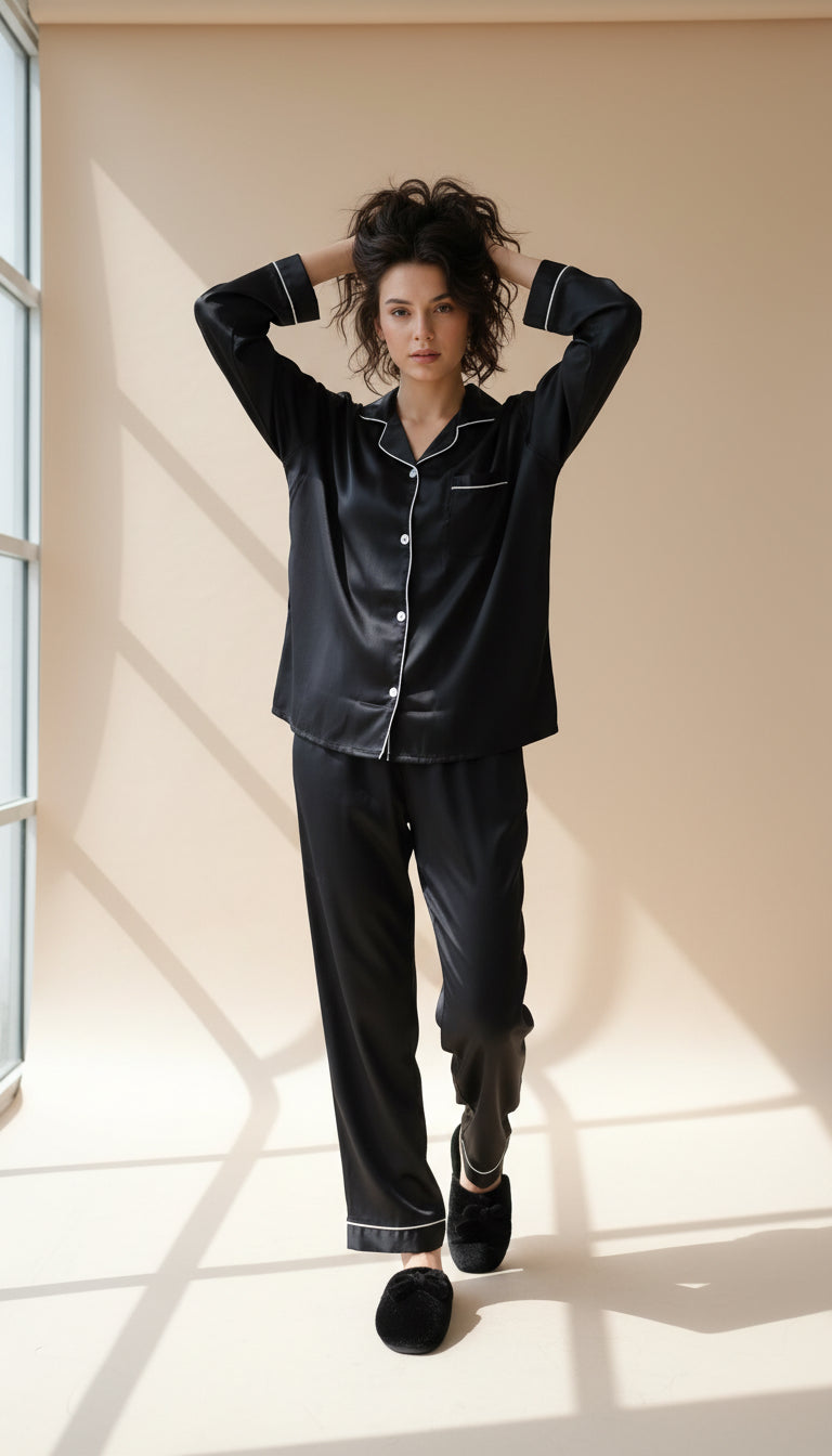 Black Aura Satin Set