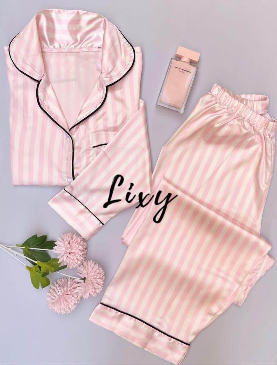 Pink Stripes Satin Set