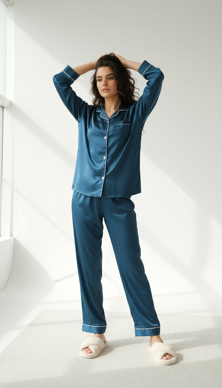 Petrol Blue Aura Satin Set