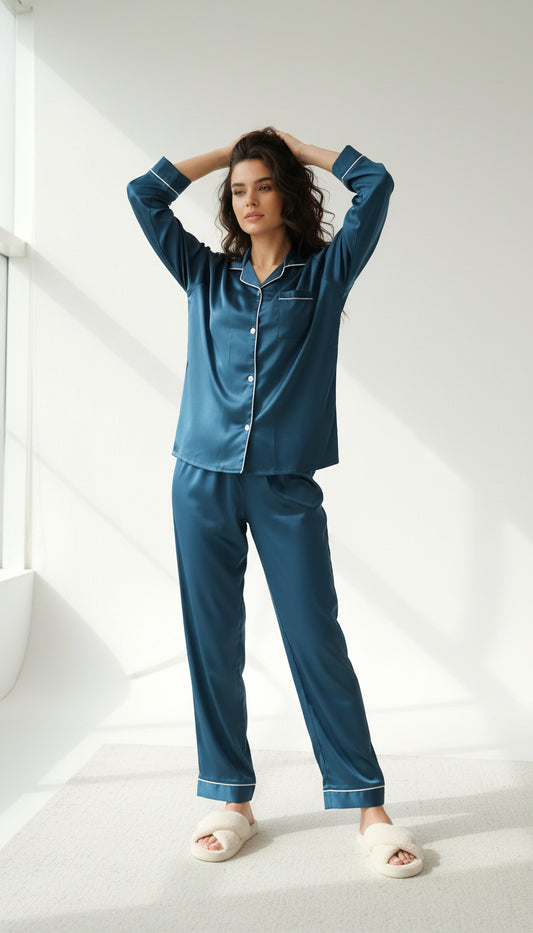 Petrol Blue Aura Satin Set