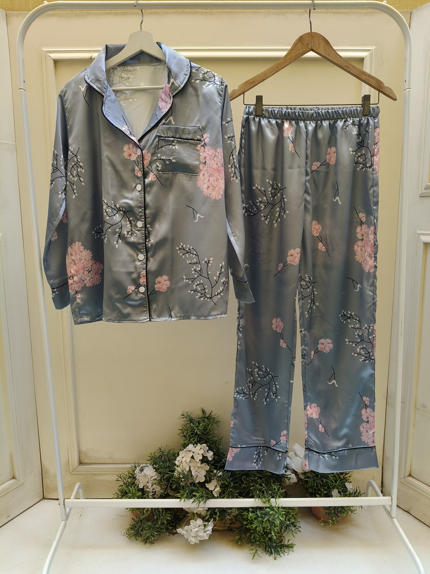 Grey Rose Satin