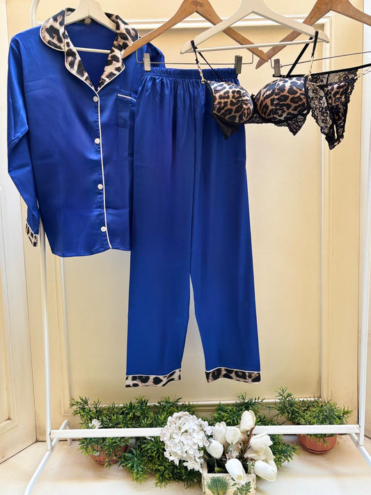 Blue Leopard Satin Set