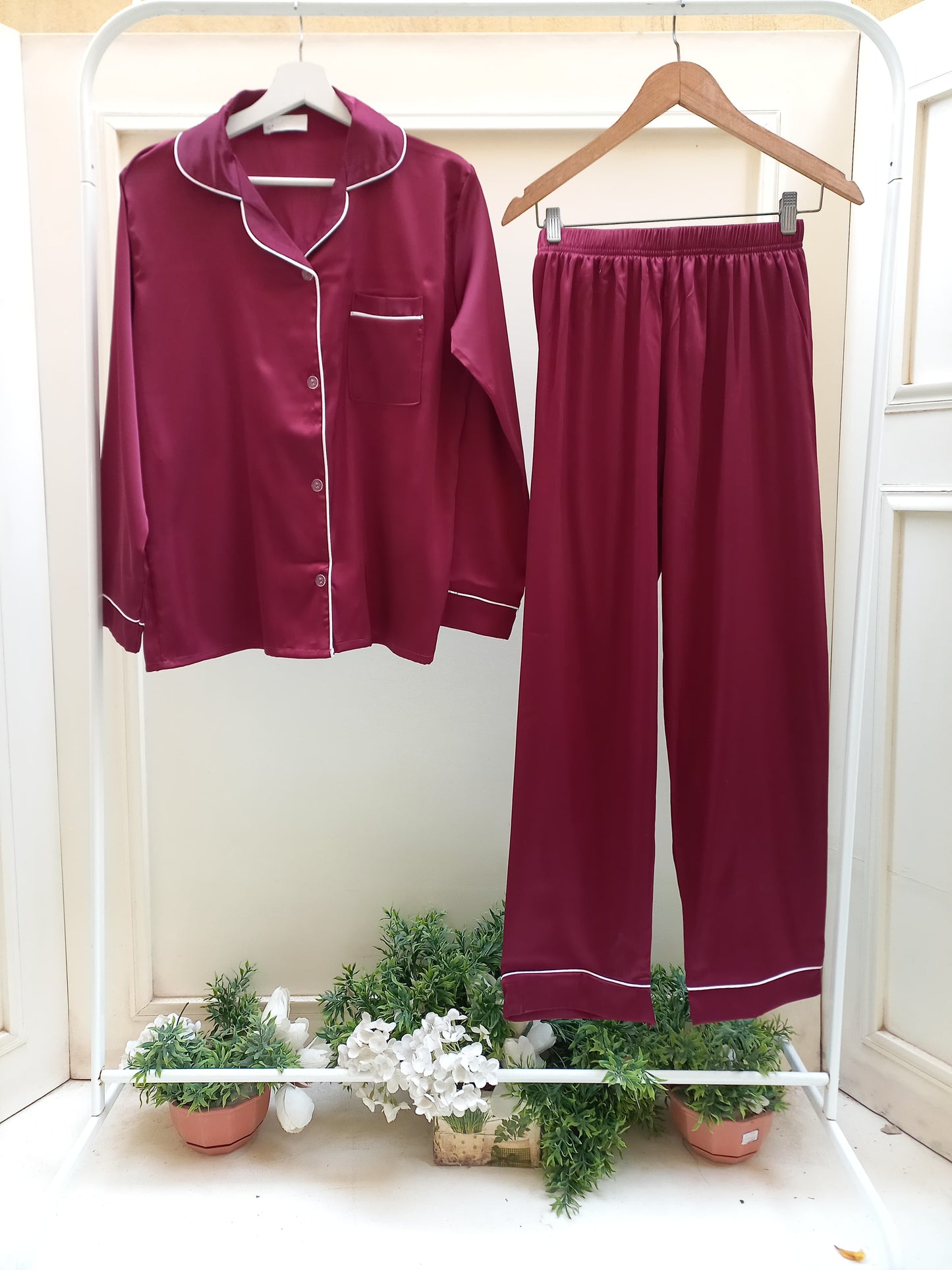 Burgundy Aura Satin Set