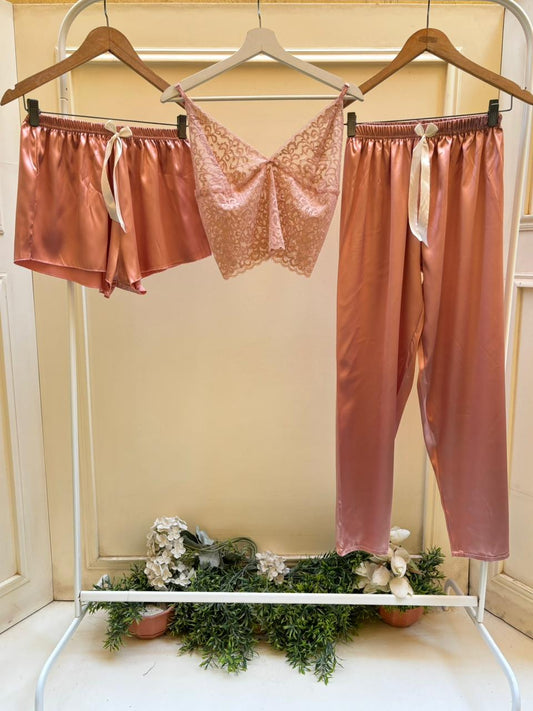 Nude Satin Lace Set