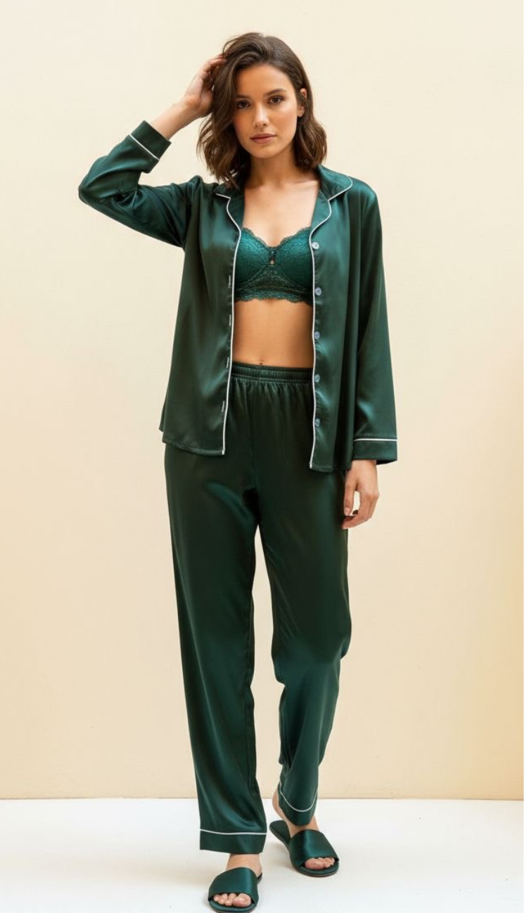 Olive Retro Satin 4 Pieces Set