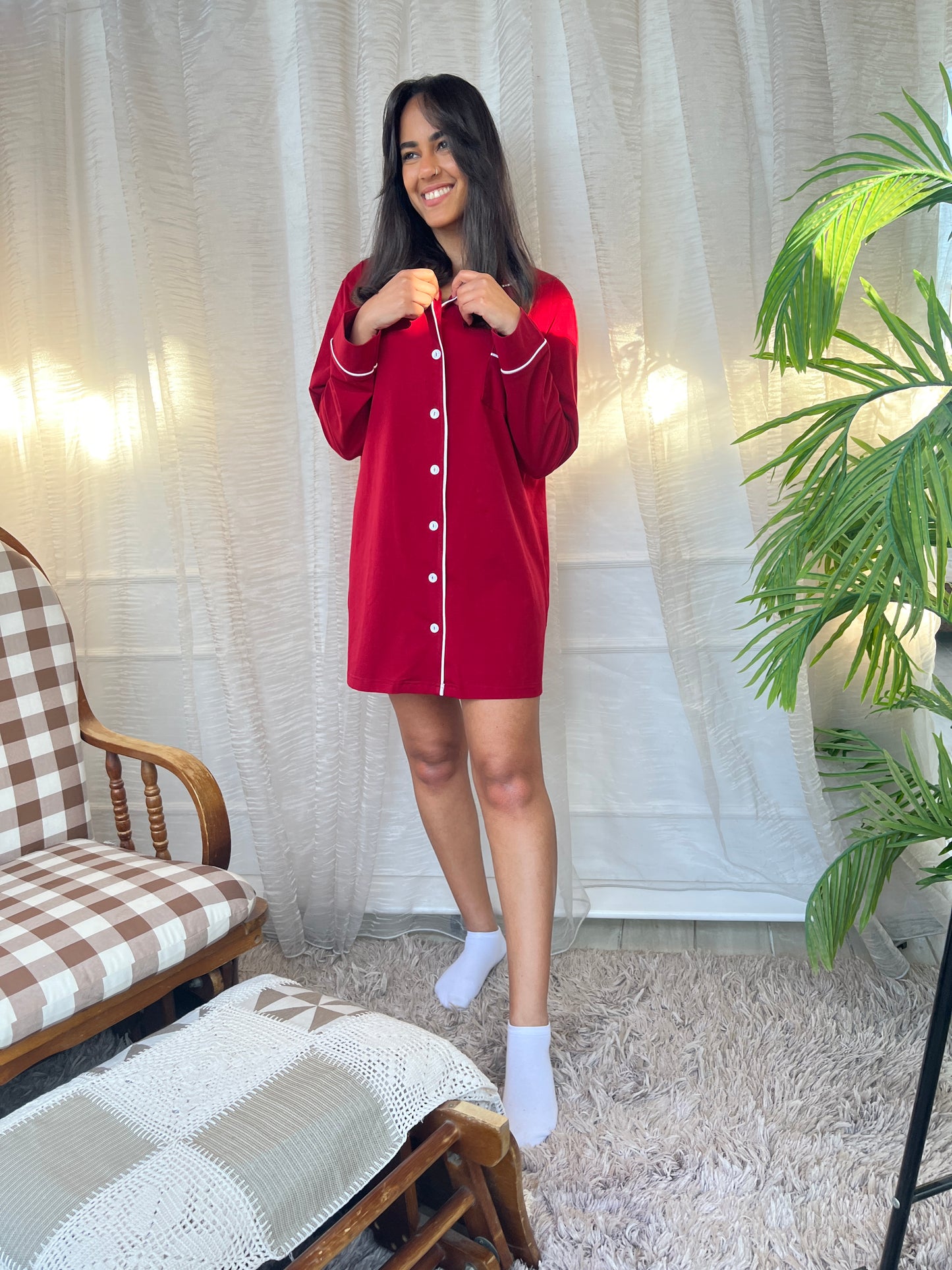 Burgundy Cotton Nightshirt