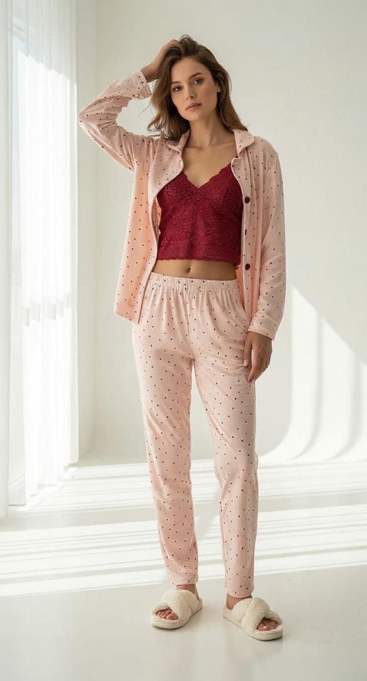 Burgundy Dots 4 Pcs Set