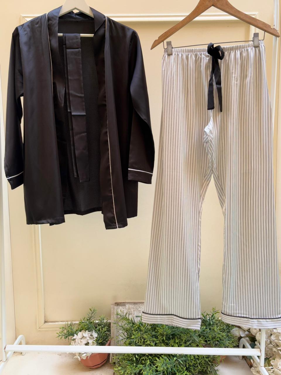 Black Stripes Robe Set