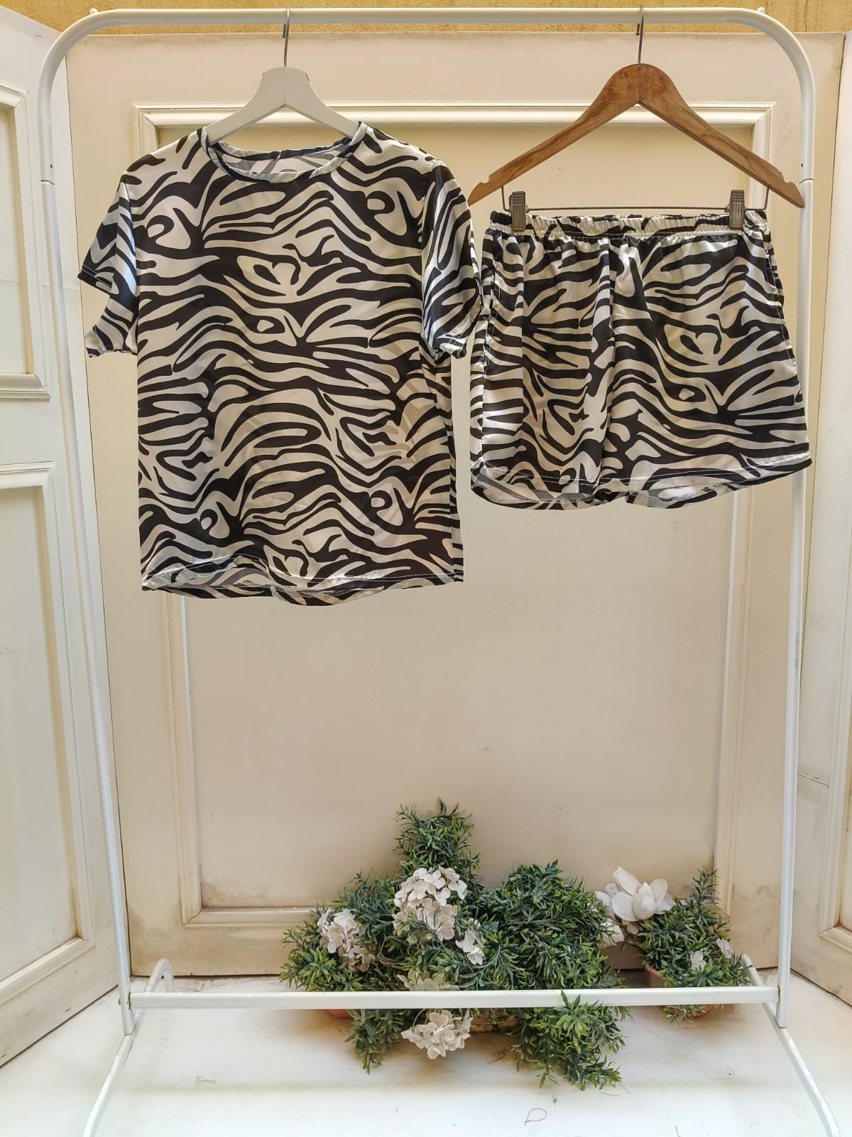 Zebra Satin Shorts Set