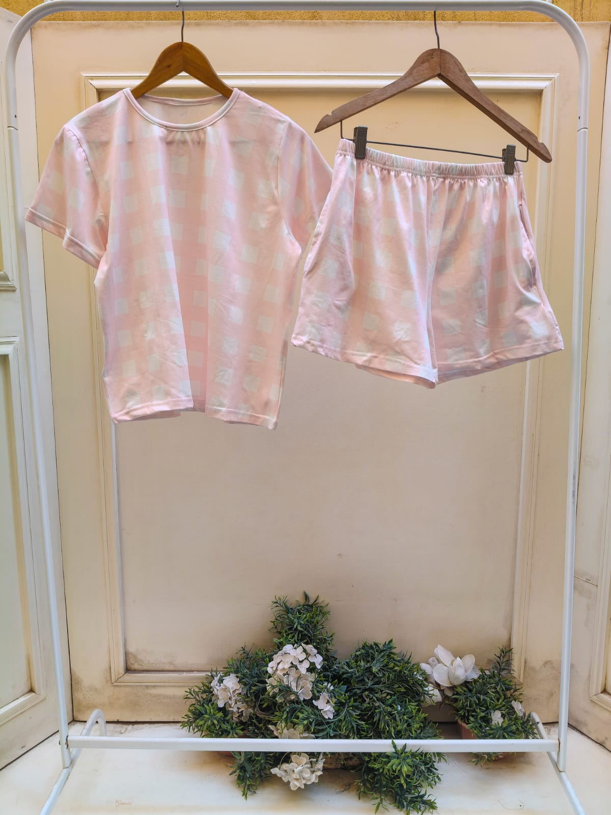 Pink Chess Shorts Set