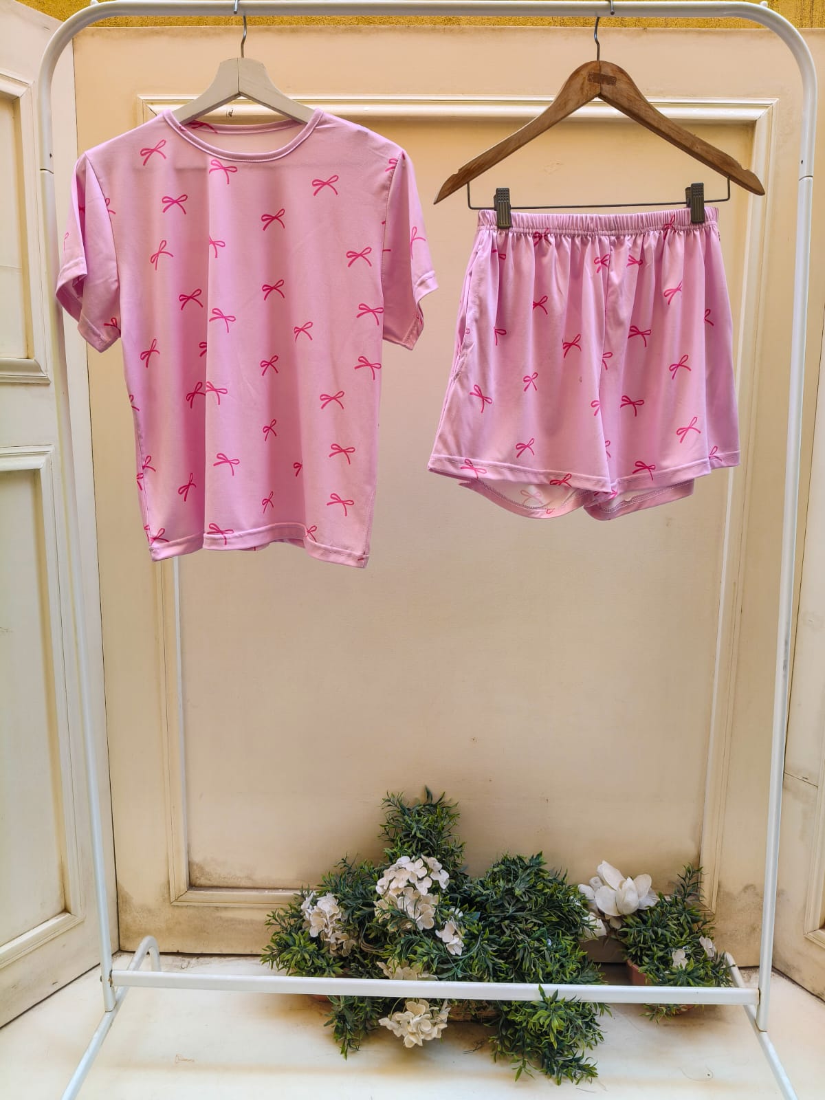 Pink Bow Shorts Set