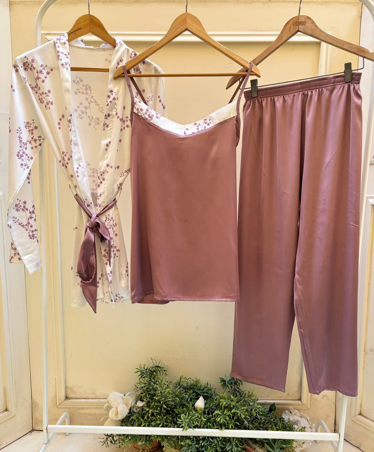 Mauve Blossom Satin Set