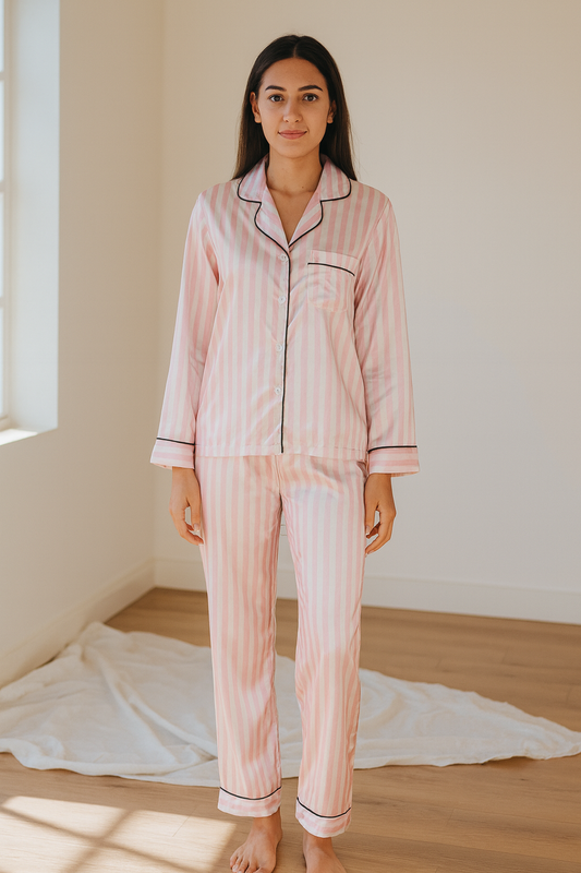 Pink Stripes Satin Set