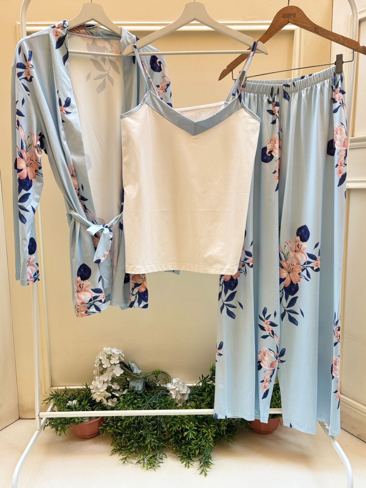 Baby Blue Flower Robe Set