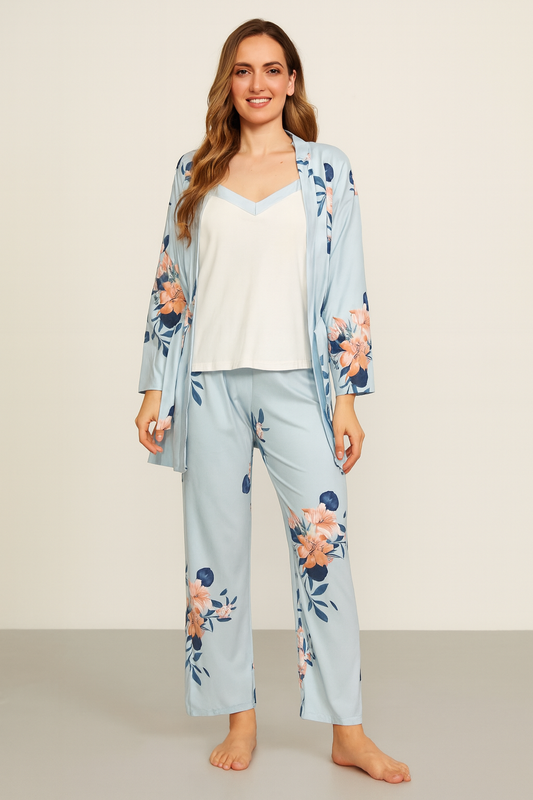 Baby Blue Flower Robe Set
