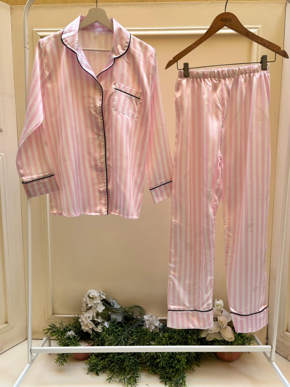 Pink Stripes Satin Set